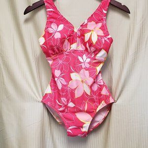 🍁Size S. One Piece V-Neck Pink Floral Print Swim Suit.